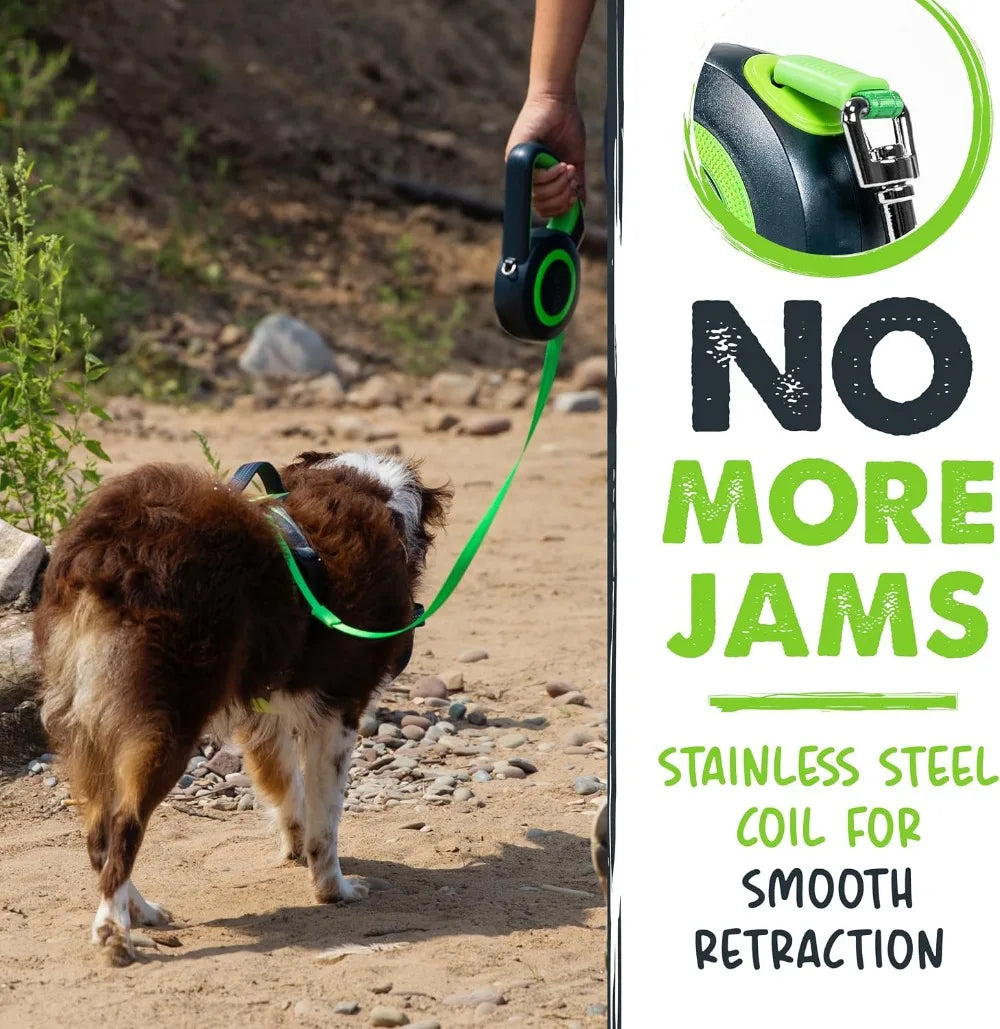 Retractable Dog Leash With Reflective Nylon Quick Lock Brake Anti Slip Handle