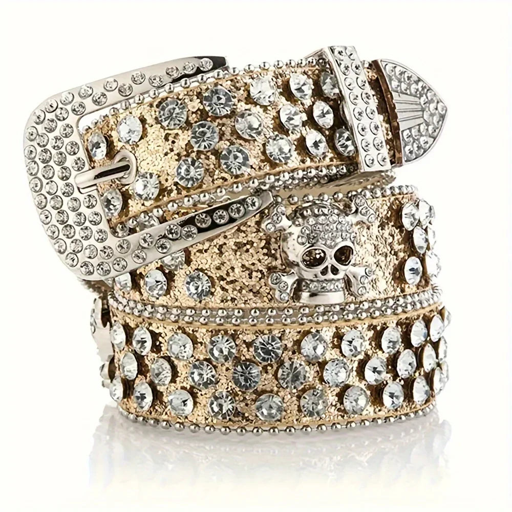 Rhinestone Western Cowgirl Belt PU Leather Sparkling Accessory Women