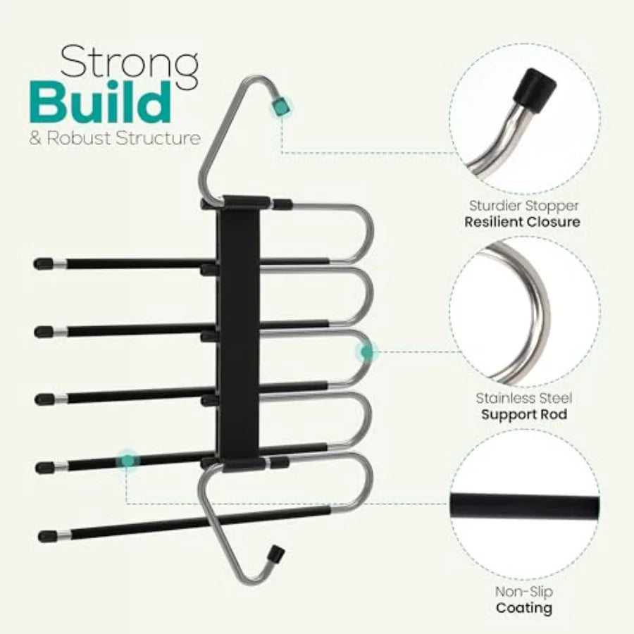 Space-Saving Foldable Pants Hangers With Clips 2-Pack