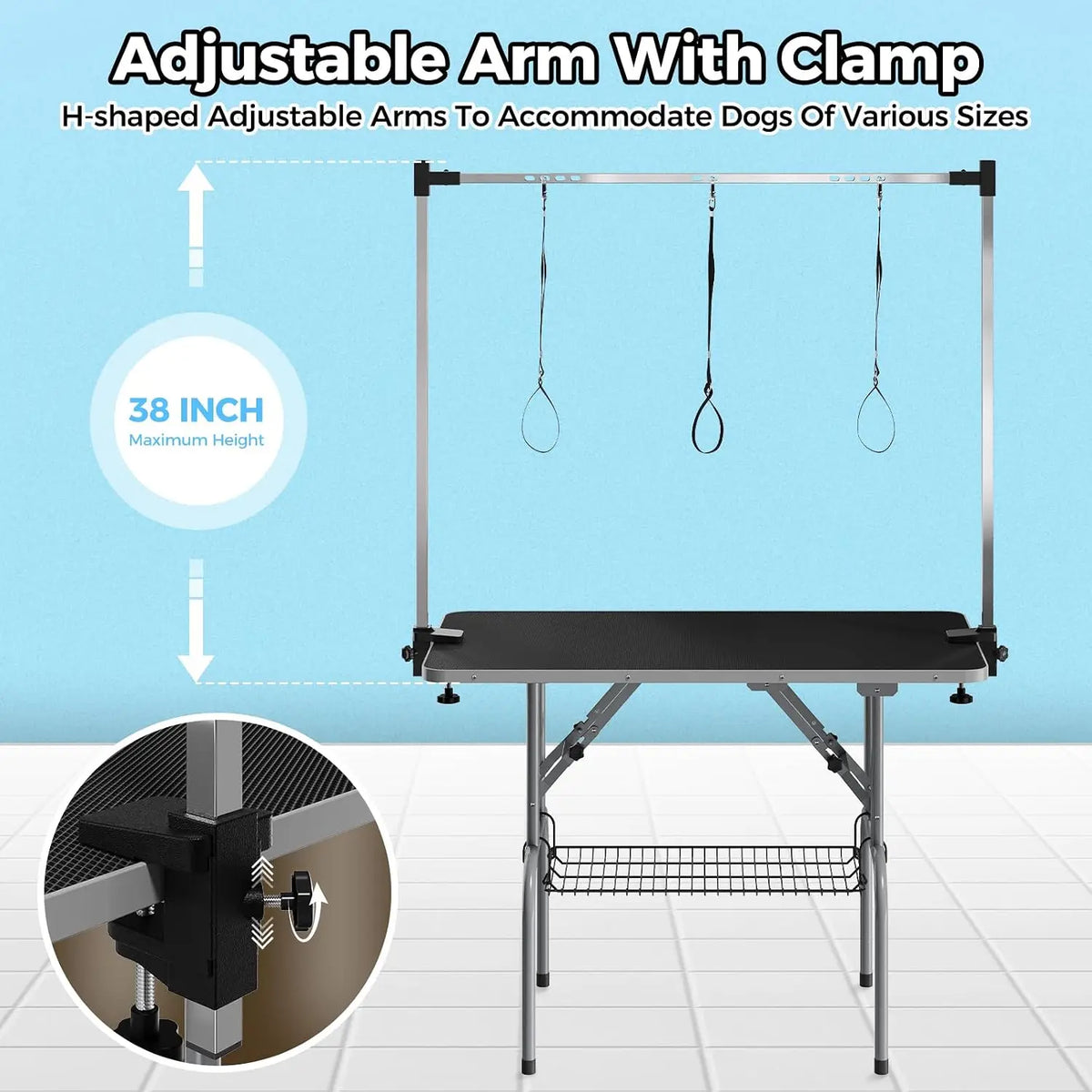 Garvee Foldable Professional Dog Grooming Table With Safety Nooses