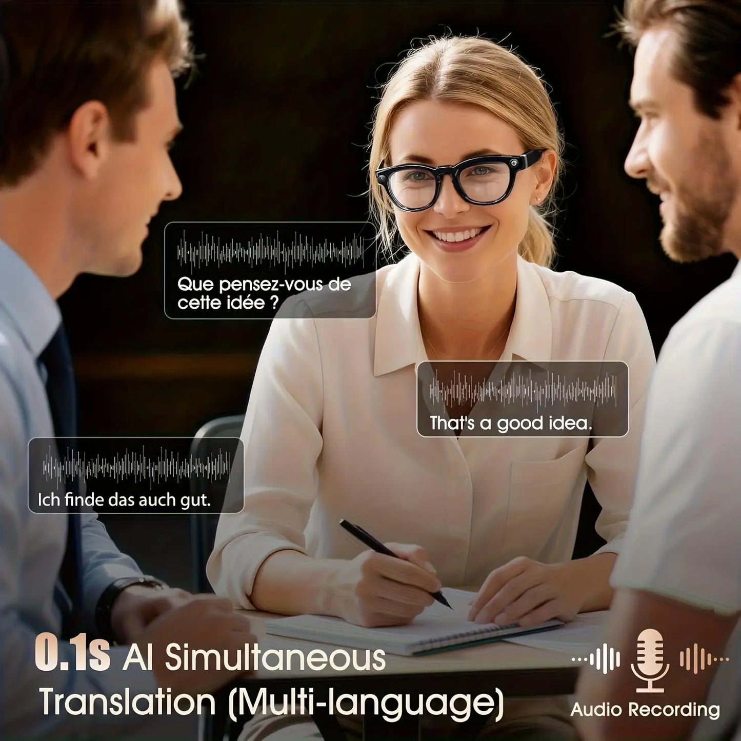 Smart Glasses Real Time Translation AI Assistant With 8MP Camera