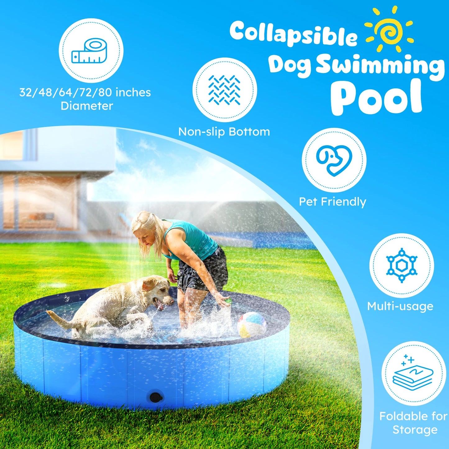 Portable Foldable Dog Pool Anti Slip Bath Tub For Pets