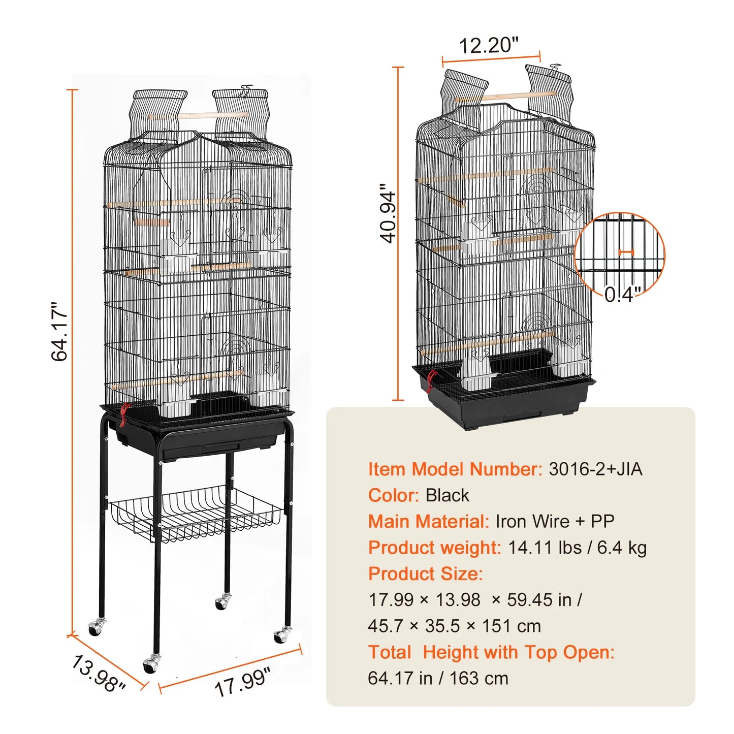 SucceBuy Open Top Hanging Bird Cage With Swing And Perch