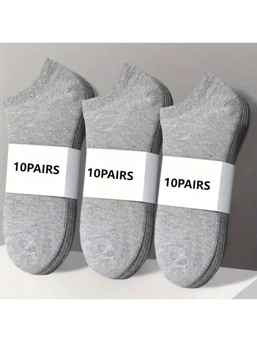 10 Pairs Thin Unisex Ankle Socks, Sweat Absorbing And Soft