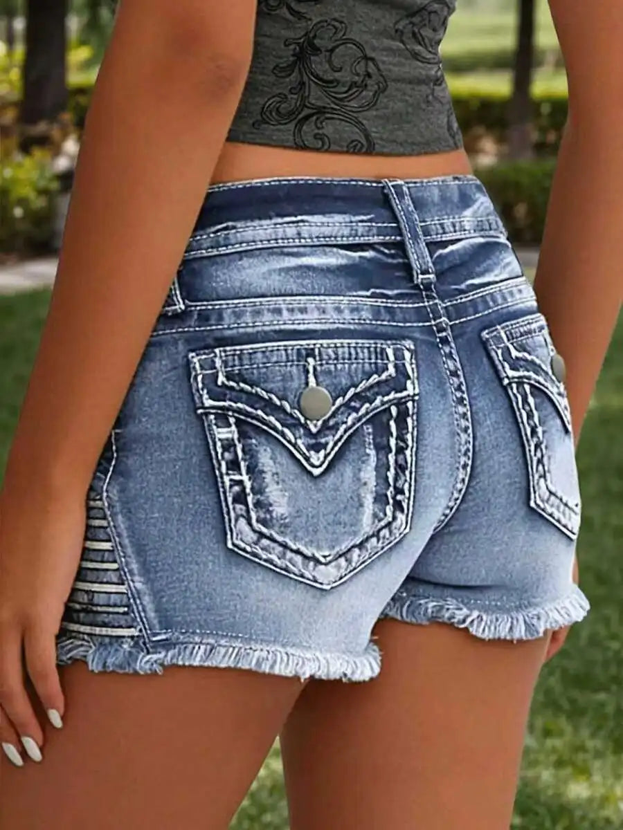 Womens High Stretch Denim Ripped Straight Shorts Casual Summer