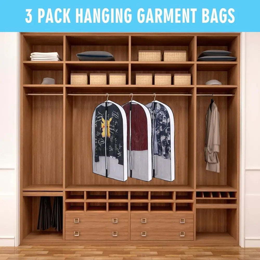 Clear Garment Bags With 4-Gussets For Hanging Clothes
