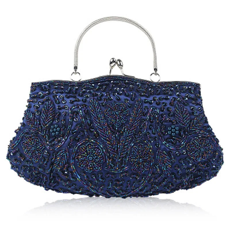 Handmade Beaded Evening Clutch Bag With Kiss Lock And Strap