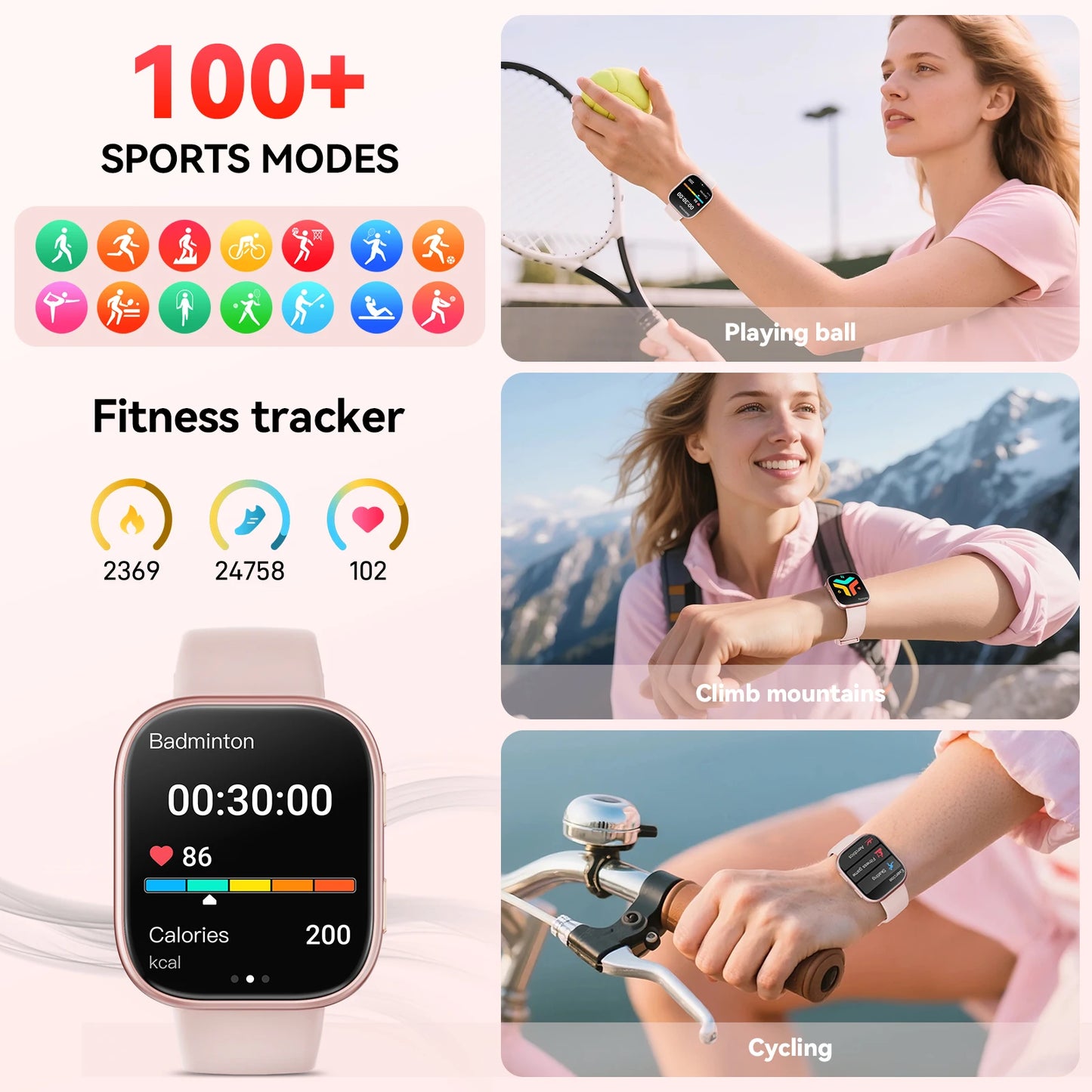 Smartwatch Bluetooth Calling Heart Rate Monitor 100 Plus Sports Modes