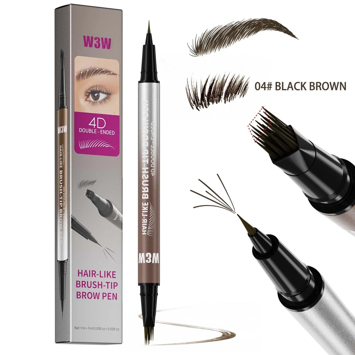 Eyebrow Pencil Dual End Angled Tip Brow Pen Waterproof