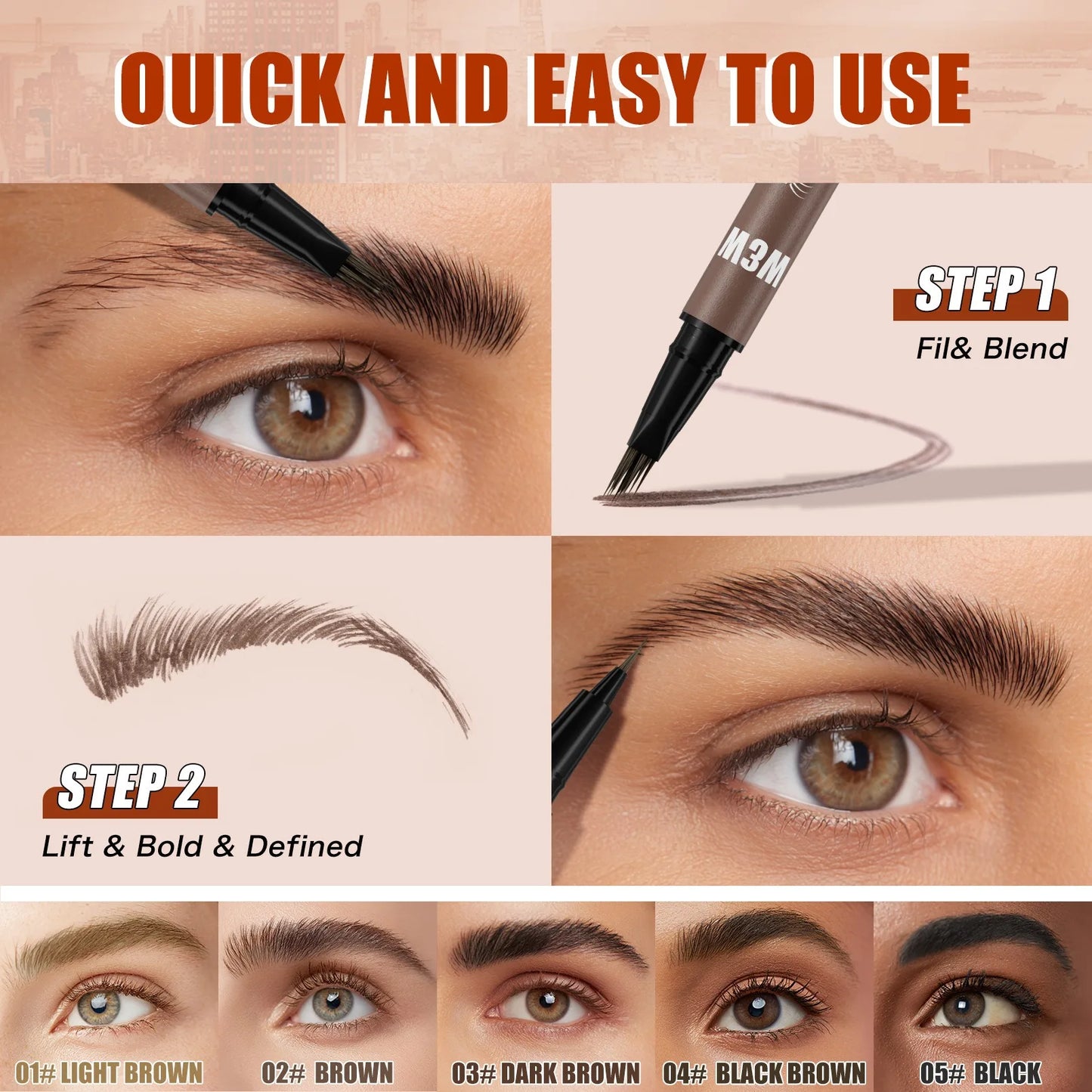Eyebrow Pencil Dual End Angled Tip Brow Pen Waterproof