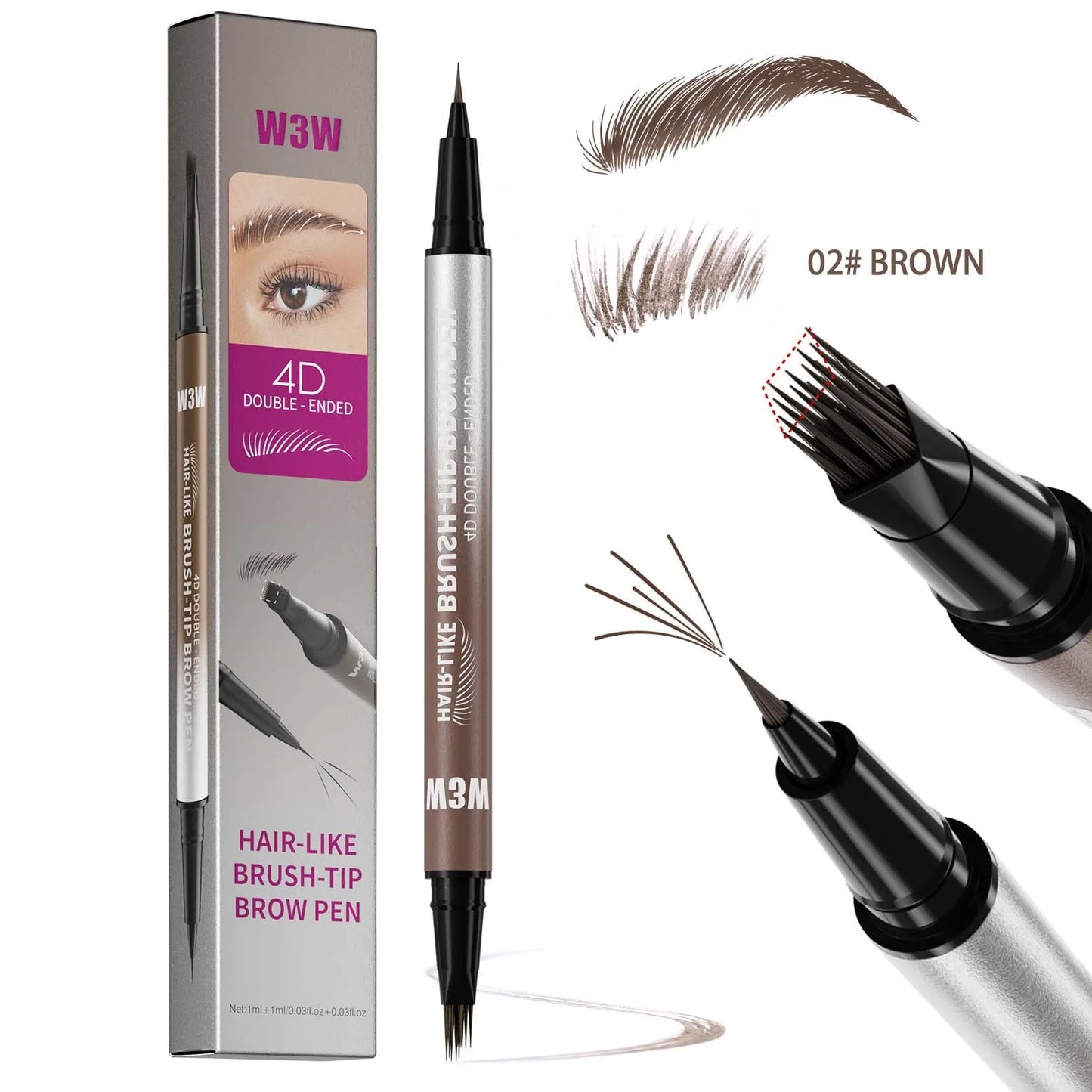 Eyebrow Pencil Dual End Angled Tip Brow Pen Waterproof