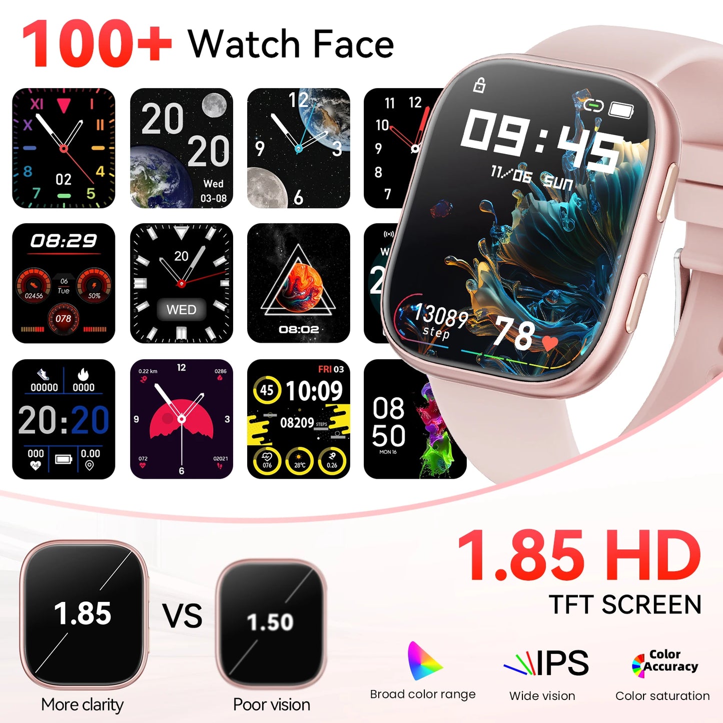 Smartwatch Bluetooth Calling Heart Rate Monitor 100 Plus Sports Modes