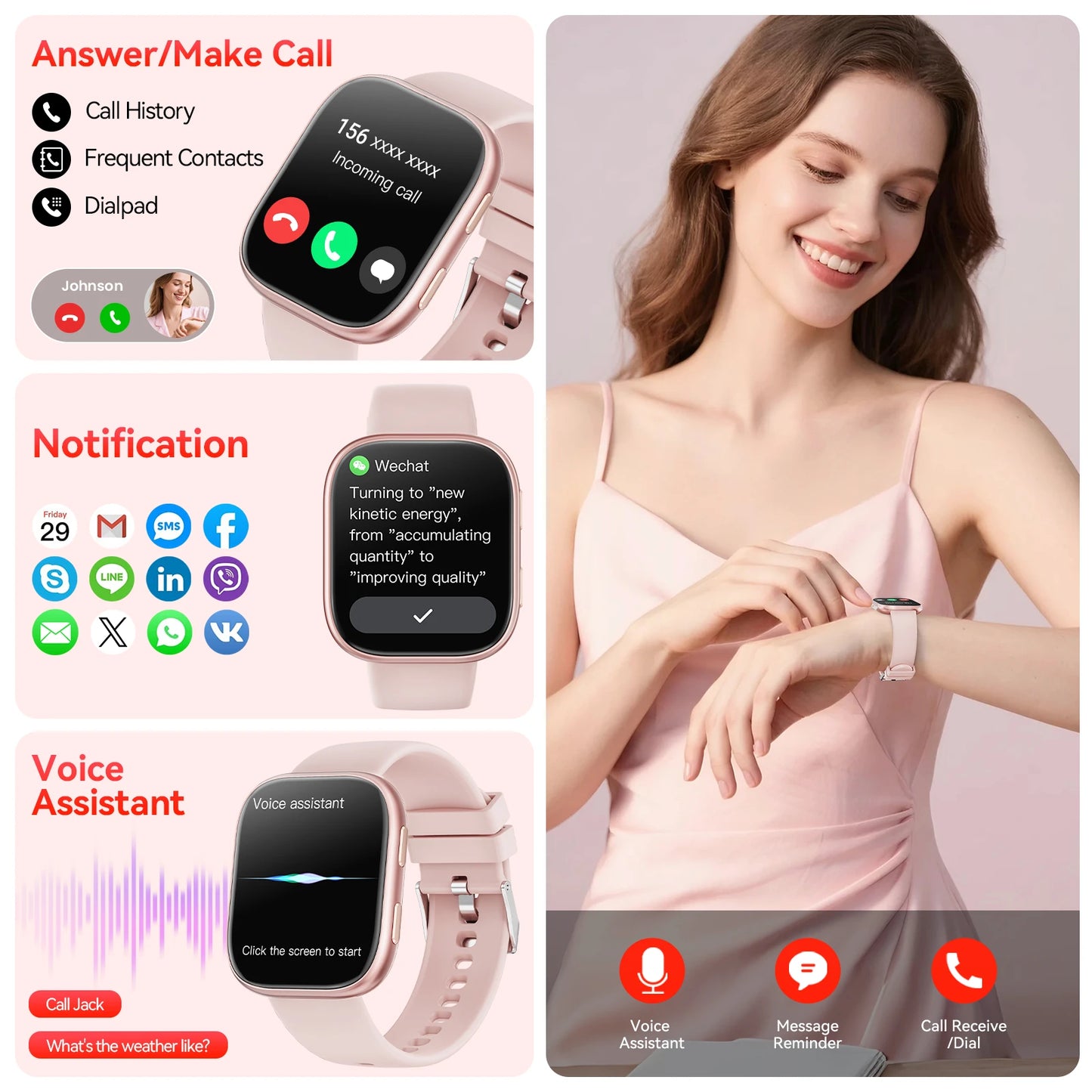 Smartwatch Bluetooth Calling Heart Rate Monitor 100 Plus Sports Modes