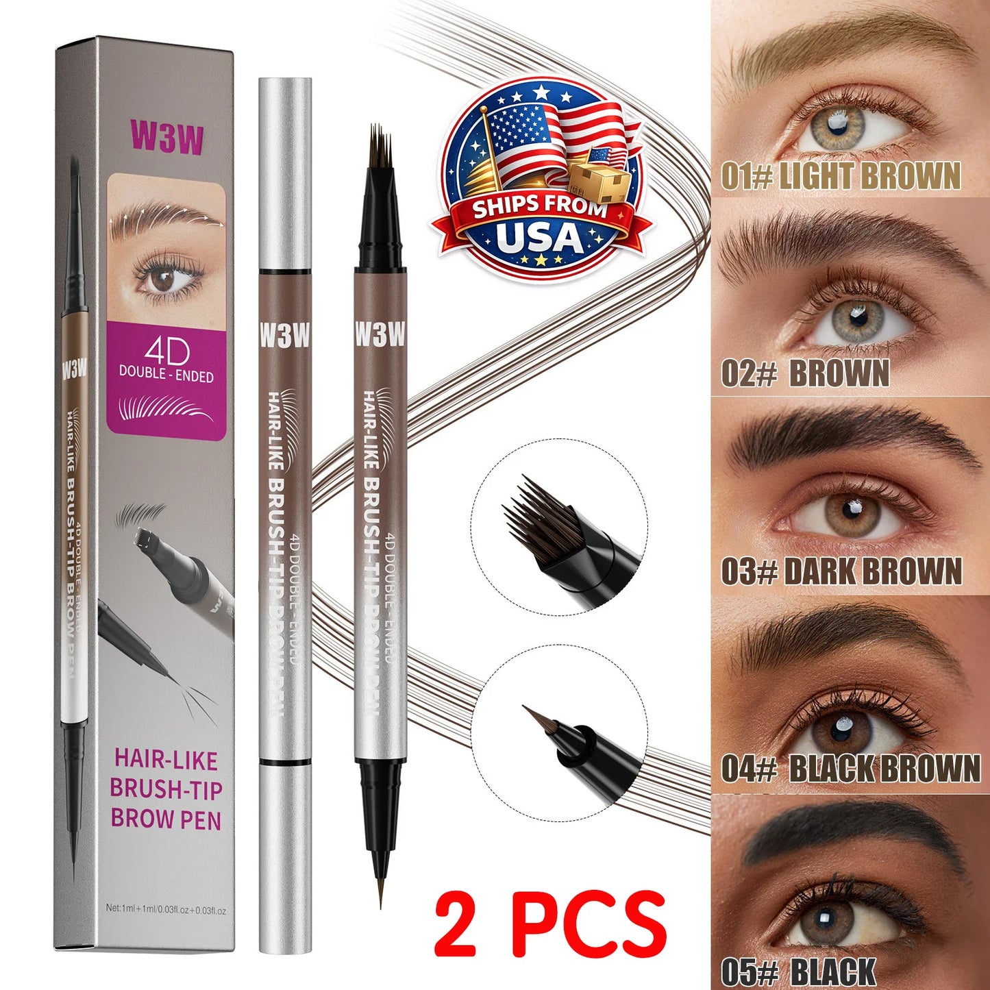 Eyebrow Pencil Dual End Angled Tip Brow Pen Waterproof