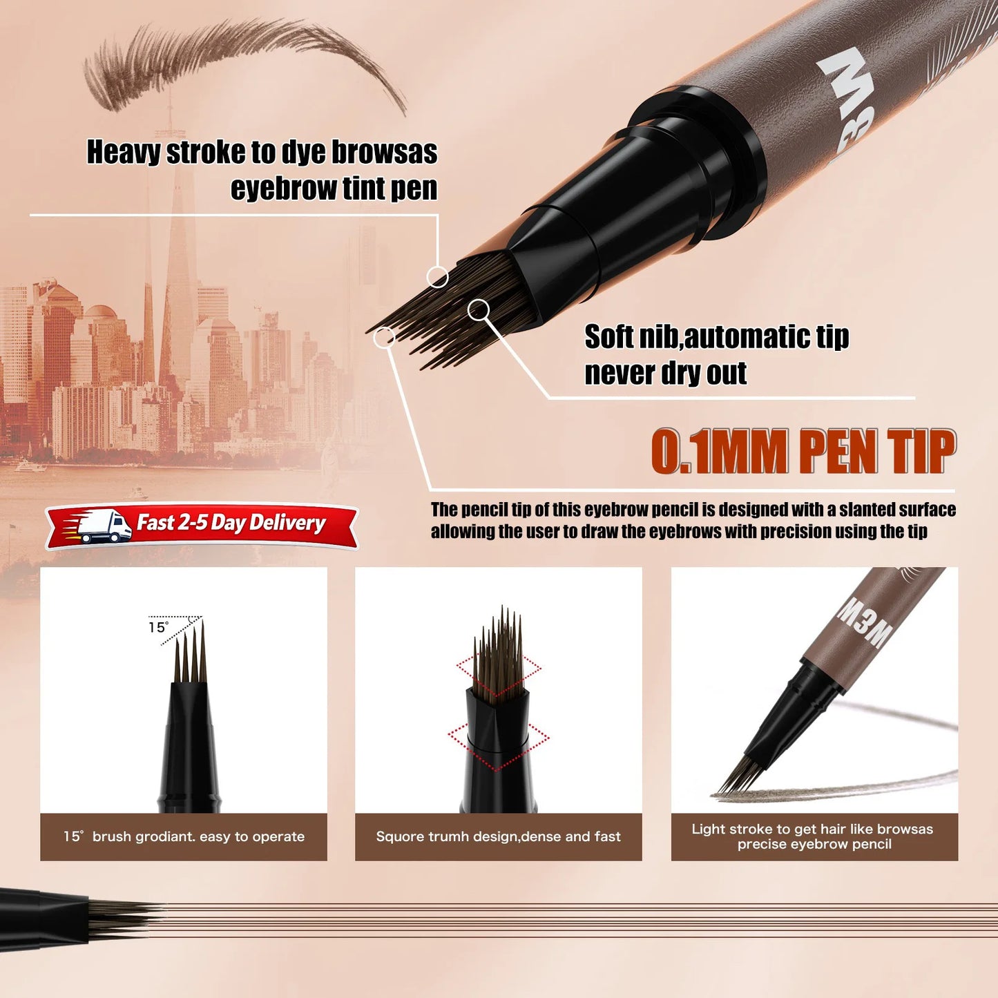 Eyebrow Pencil Dual End Angled Tip Brow Pen Waterproof
