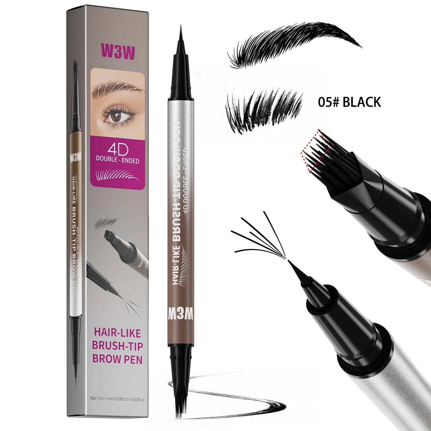 Eyebrow Pencil Dual End Angled Tip Brow Pen Waterproof