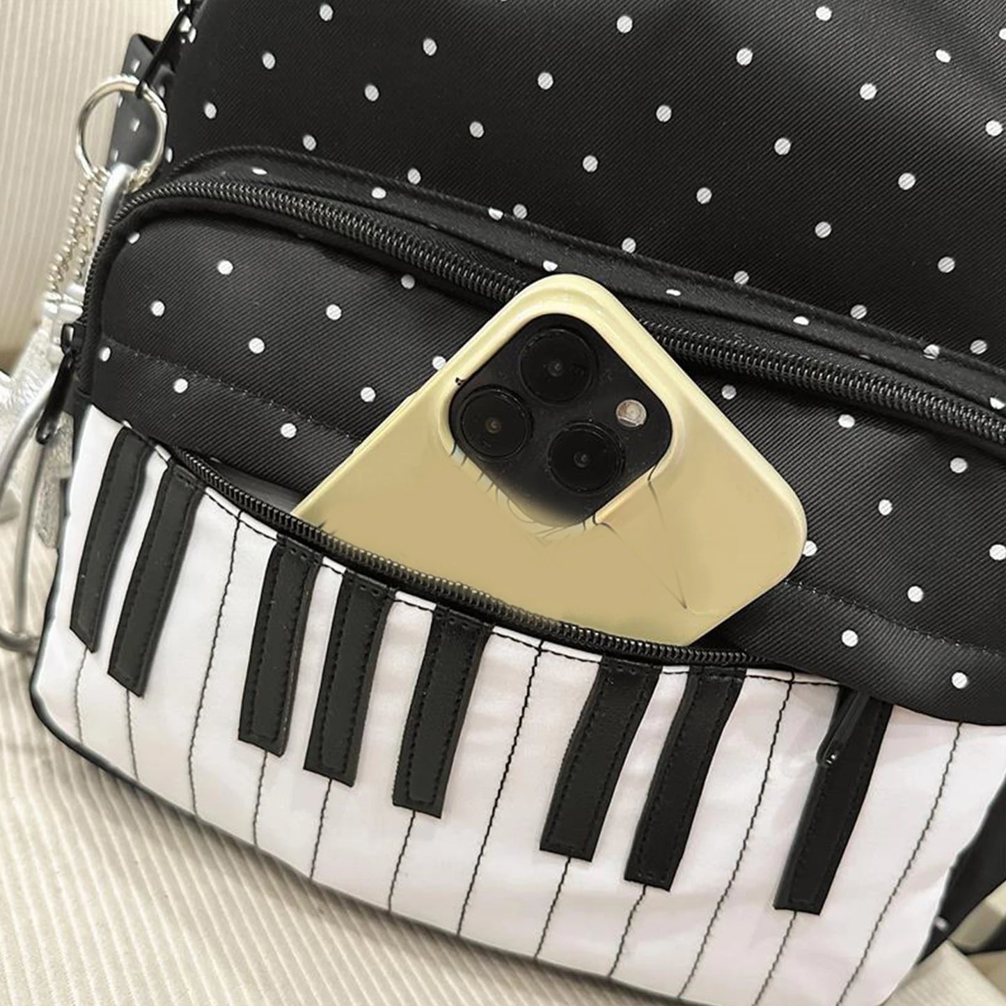 Shunmaii Nylon Polka Dot Piano Key Backpack for Teens