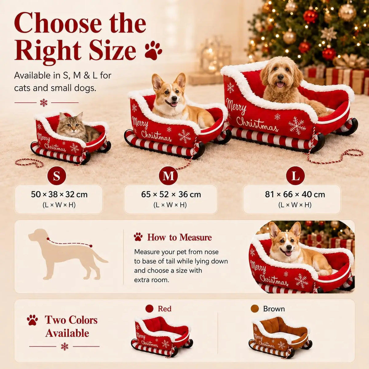 Christmas Dog Bed Sleigh Santa Themed Plush Pet Sofa Washable