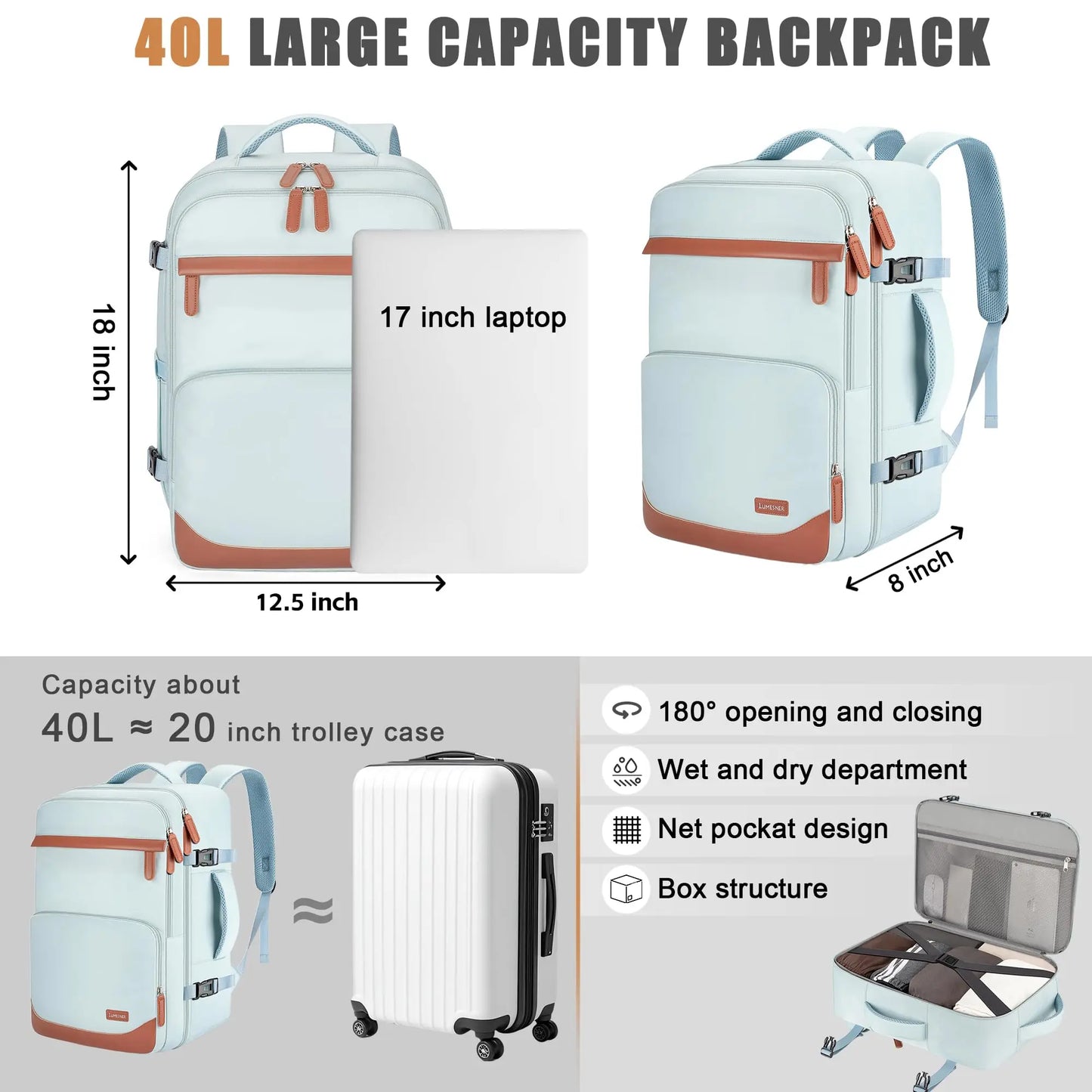 Water Resistant Carry On Laptop Backpack For Men And Women