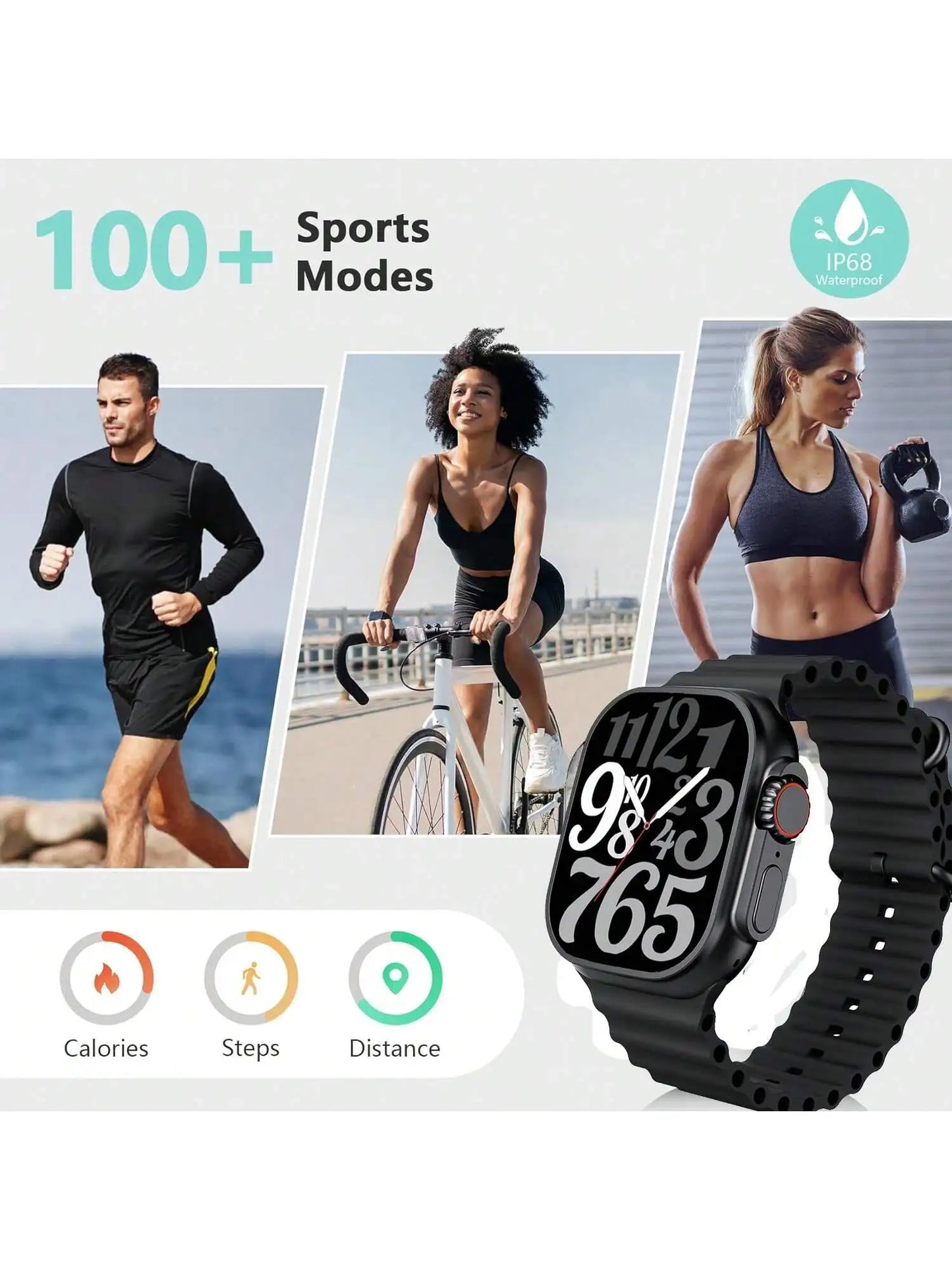 HiWear Smartwatch With Case 7 Bands, HD Touchscreen, Bluetooth Calling