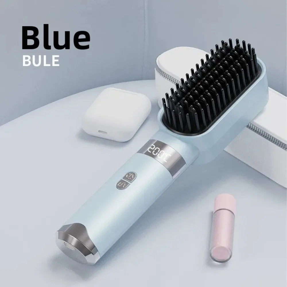 New Wireless Hair Straightener 140-200C° Type-C Straight Hair Comb 3 Temp Settings LCD Display Straightening Comb