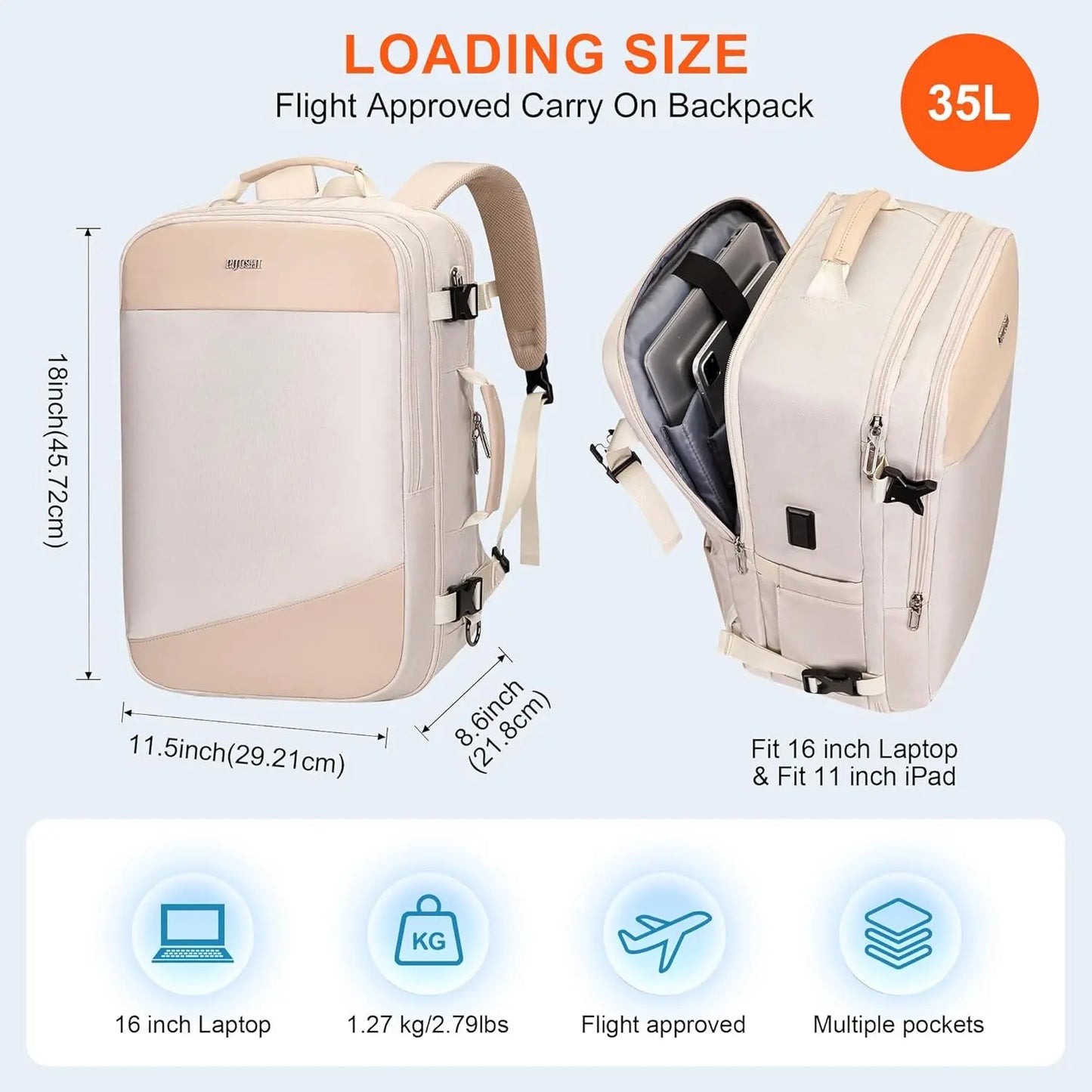 Travel Laptop Backpack Carry On For Women Fits Laptop