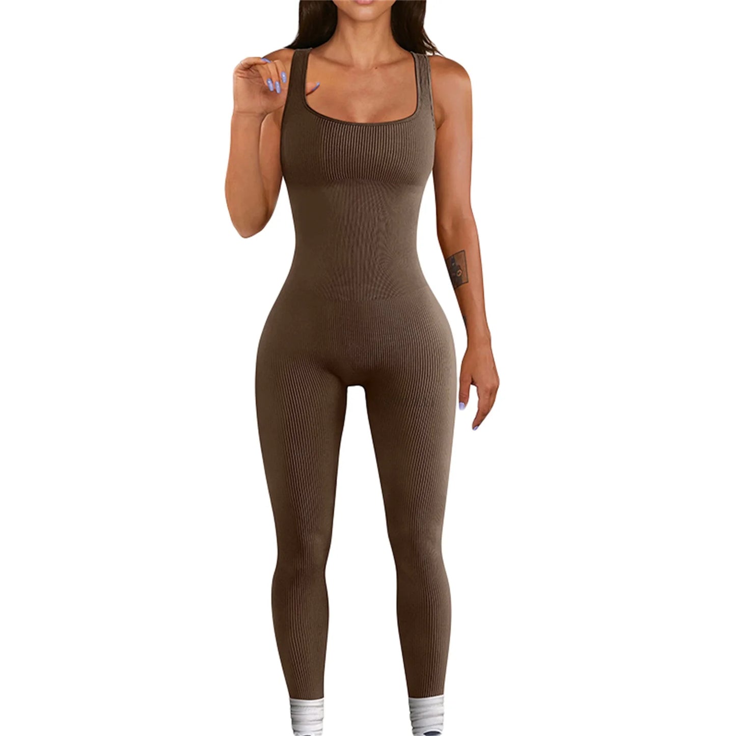 Hirigin Women Sleeveless Bodycon Jumpsuit U Neck Romper Streetwear Clubwear