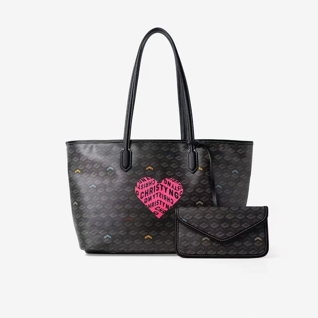 Printed Heart Letter Travel Tote Bag For Portable Storage