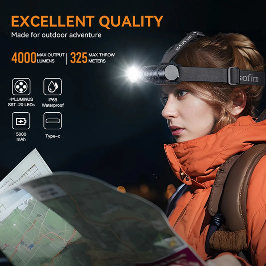 Sofirn HS41 Headlamp 4000lm USB C Rechargeable LED Flashlight
