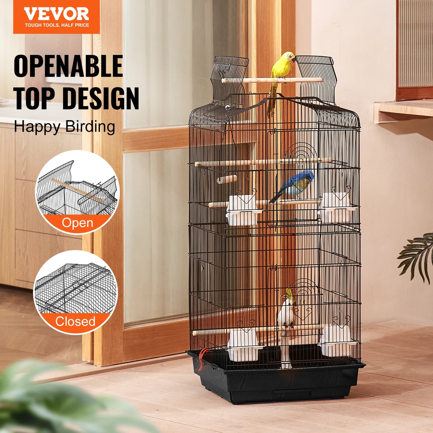 SucceBuy Open Top Hanging Bird Cage With Swing And Perch