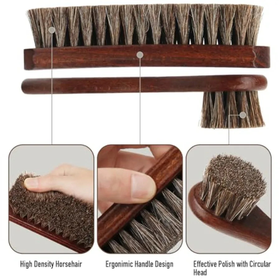 Horse Hair Shoe Brush Kit 3 Piece Leather Care Set