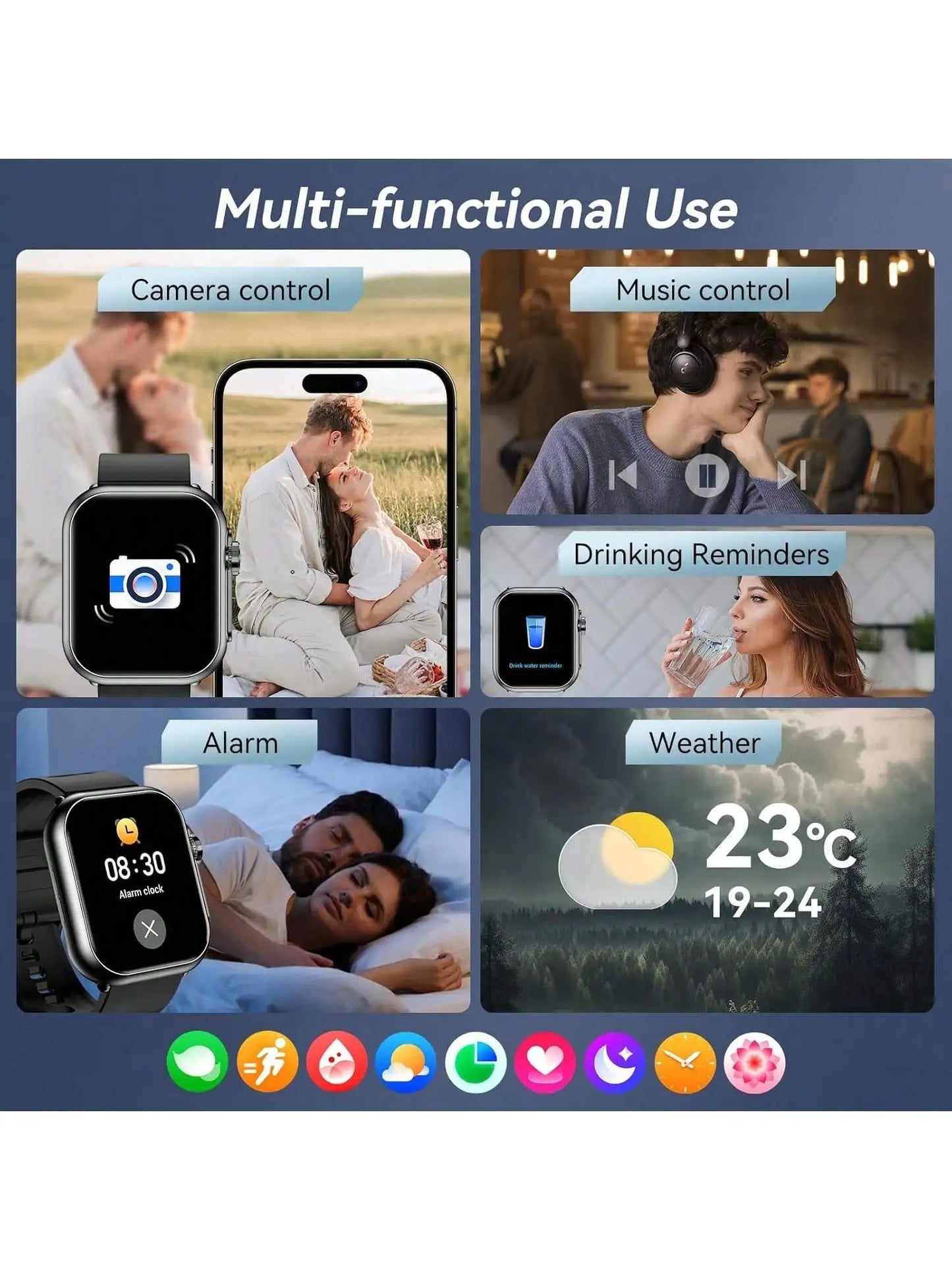 HiWear Smartwatch With Case 7 Bands, HD Touchscreen, Bluetooth Calling