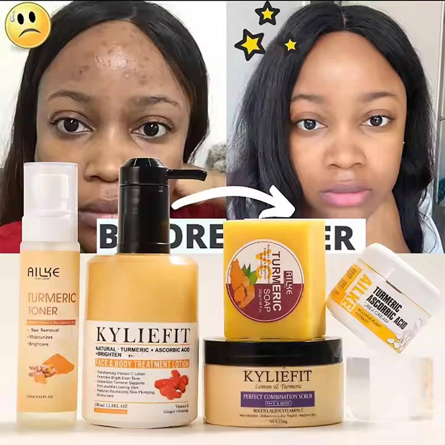 AILKE Organic Turmeric Skin Care Kit Brightening And Hydration