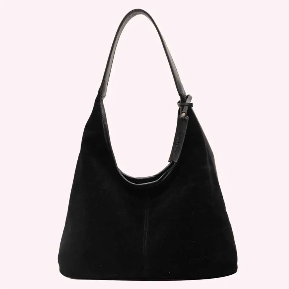 Women Suede Tote Bag With Magnetic Closure Slouchy Retro