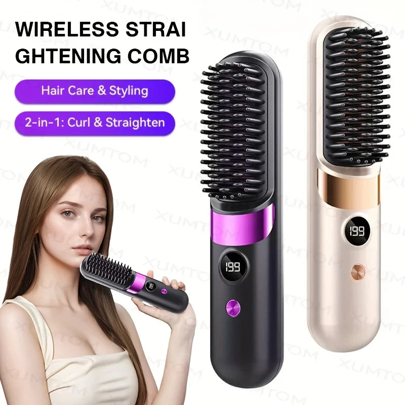 Multifunction Straightening Comb And Curling Iron With LED Display