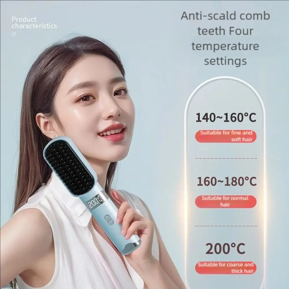 New Wireless Hair Straightener 140-200C° Type-C Straight Hair Comb 3 Temp Settings LCD Display Straightening Comb