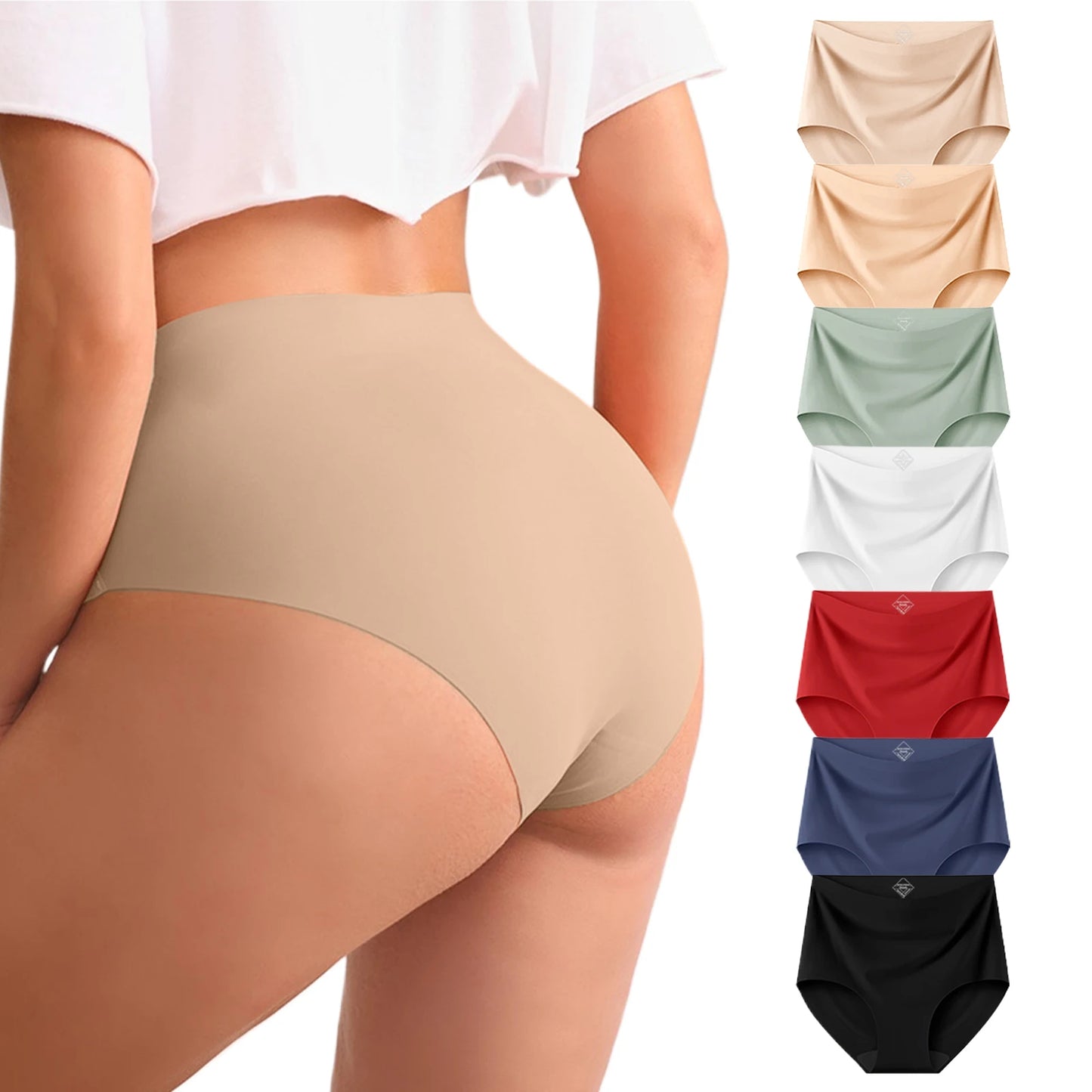 Women High Waist Seamless Panties Breathable Comfort Briefs Set