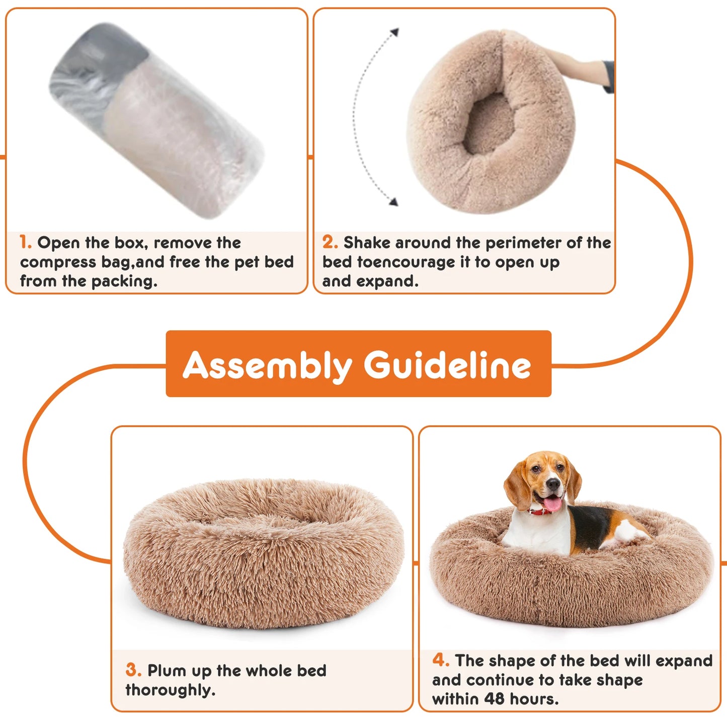 JHK Calming Dog Bed Washable Plush Round Bed For Dogs