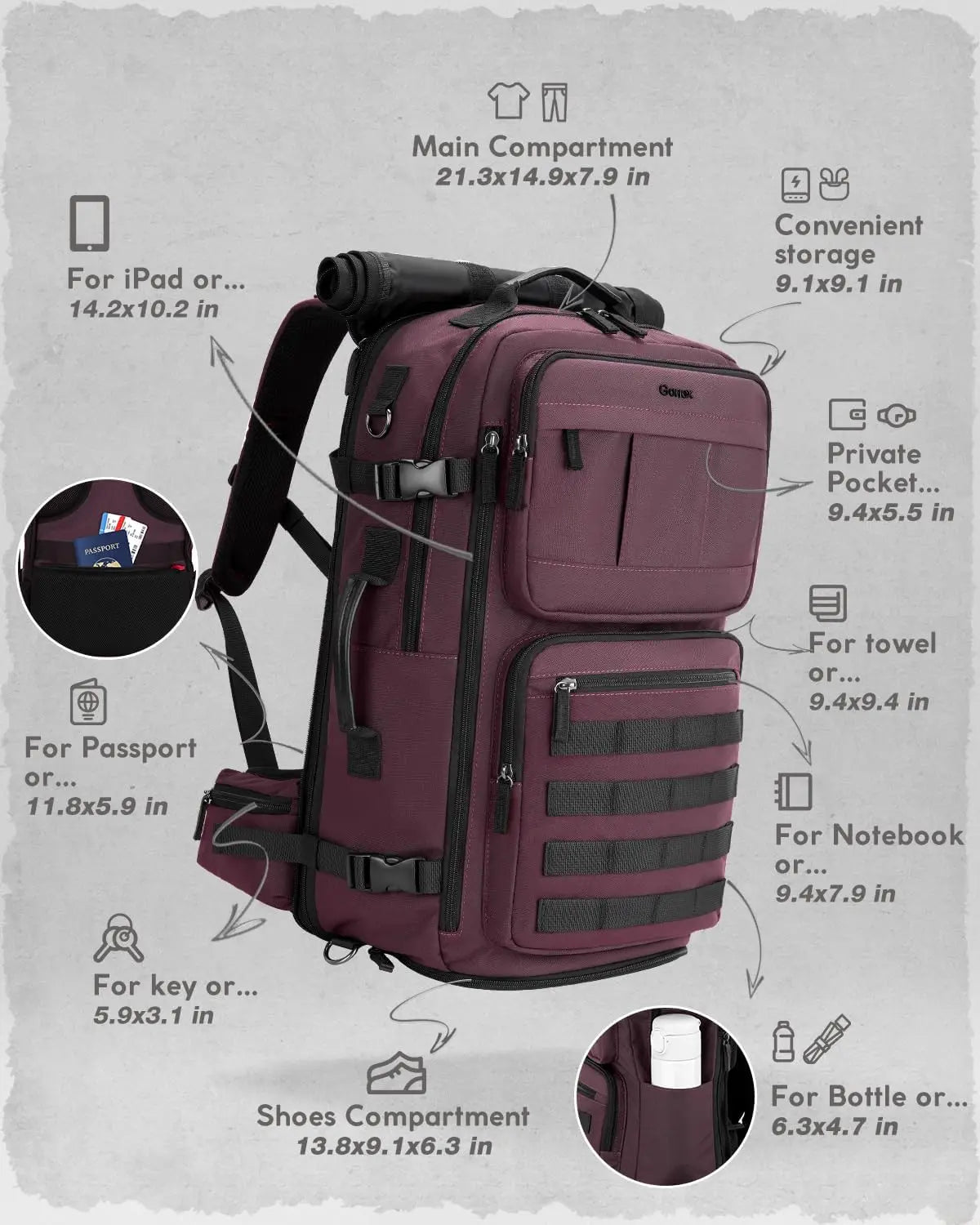 Carry On 3 In 1 Convertible Travel Backpack For Work