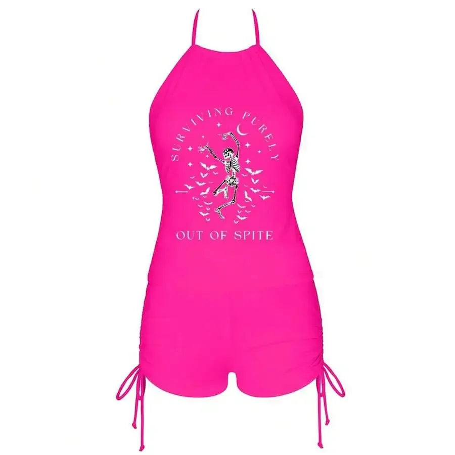 Womens Halter Neck Tankini Set With Drawstring Shorts Modest Swimsuit