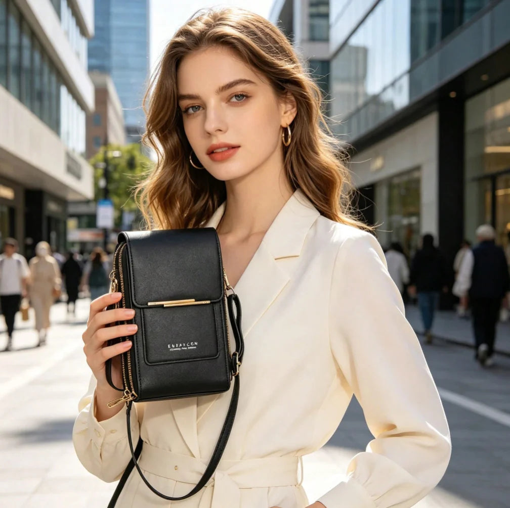 PU Crossbody Bag For Women With Card Slots Zipper Pocket
