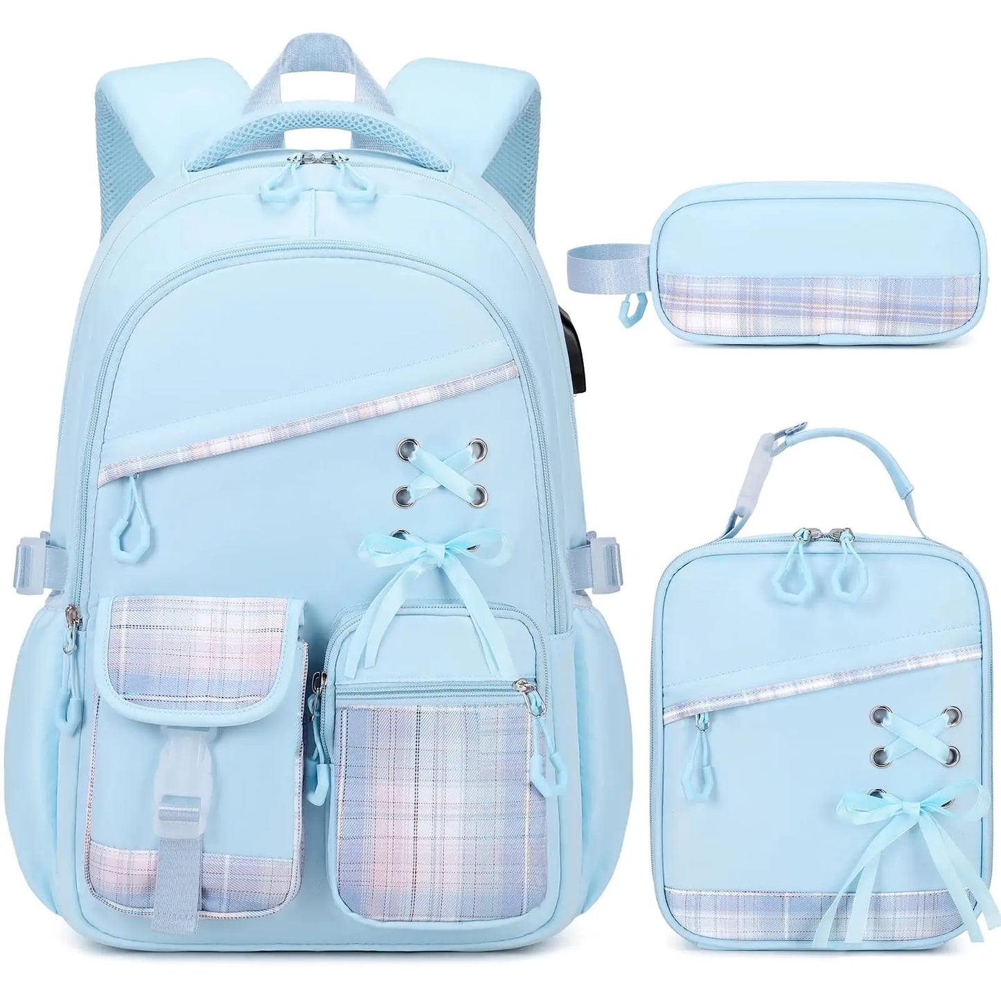 Adult Waterproof 3 Piece Backpack Set With Lunch Bag And Pencil Case