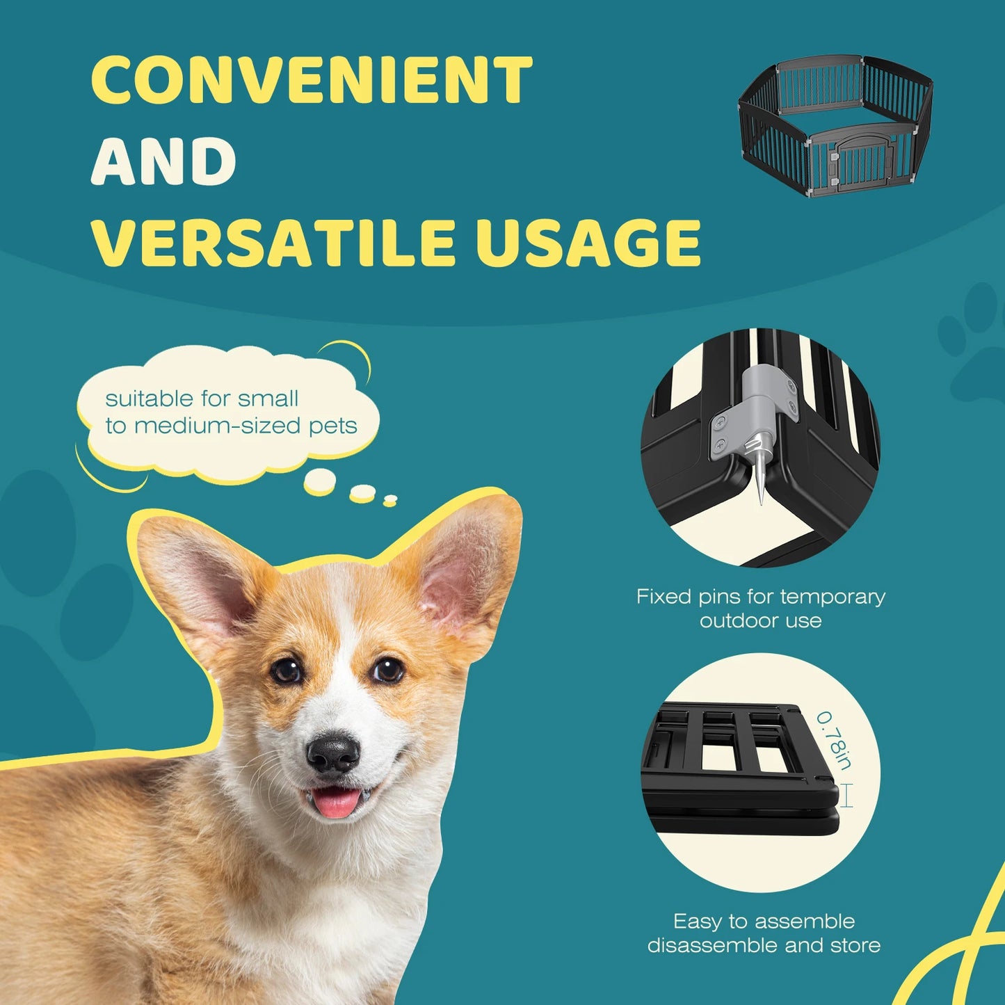 JHK Plastic Dog Playpen Six Panel Fence For Medium Dogs