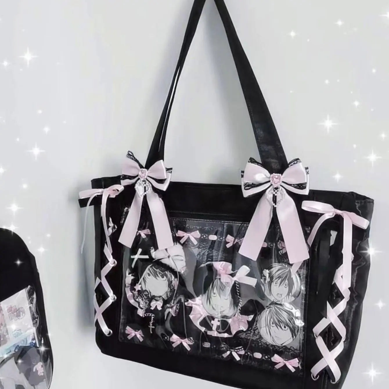 Ulzzang Ita Bag Ribbon Tote For Women Transparent DIY Badge