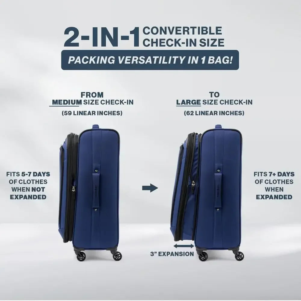 3-Piece Luggage Set With Underseat Tote And Expandable Spinner Wheels