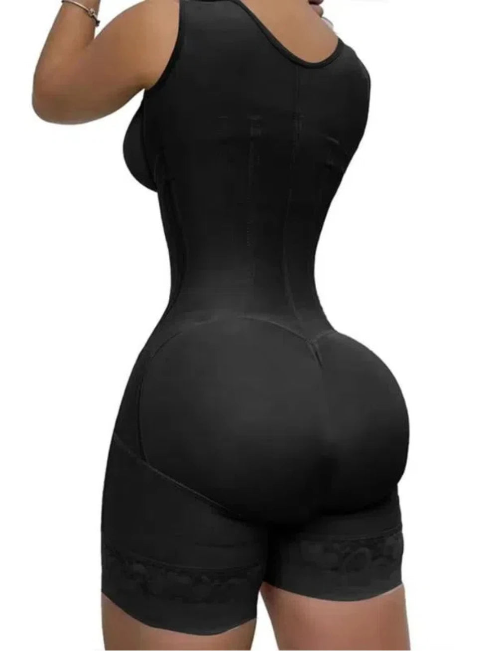 Women Lace Trim Tummy Control Shapewear Bodysuit With Adjustable Zipper