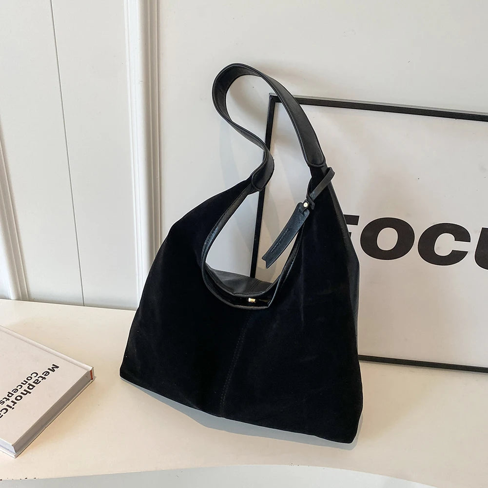 Women Suede Tote Bag Magnetic Closure Shoulder Slouchy Handbag