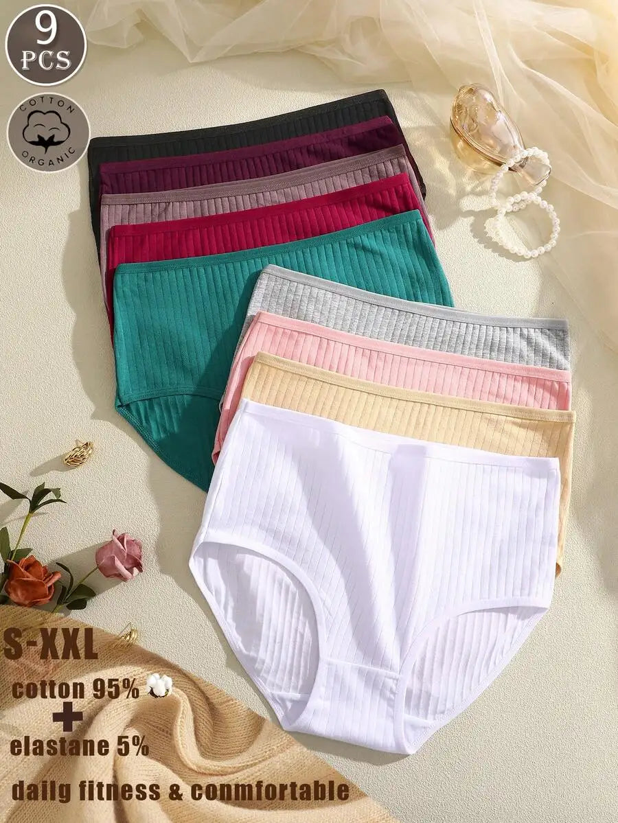 Women 100 Percent Cotton Ribbed High Waisted Briefs Soft Comfortable