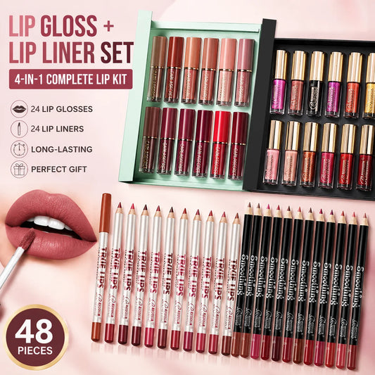 Complete Lip Gift Set With 24 Lip Glosses And Liners