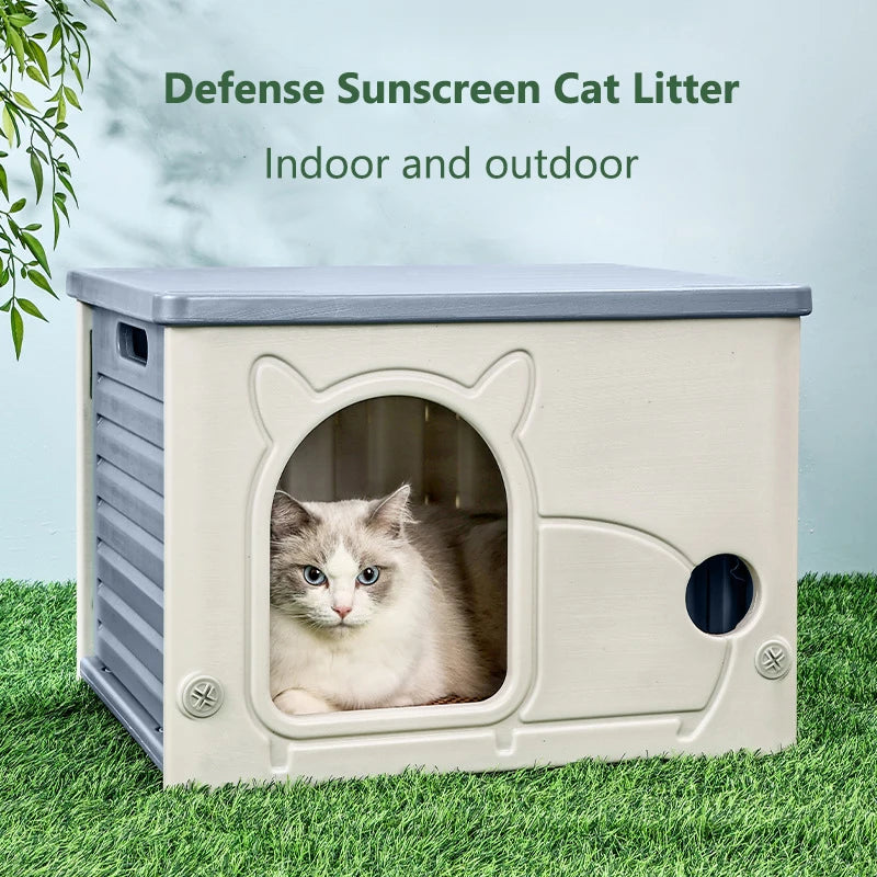 Rainproof Outdoor Cat House With Cozy All Season Shelter